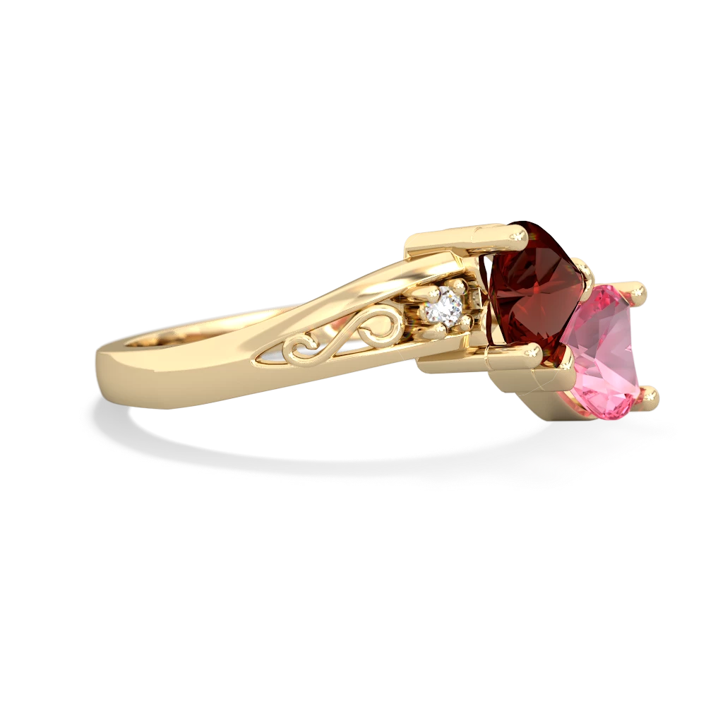 Garnet Snuggling Hearts 14K Yellow Gold ring R2178