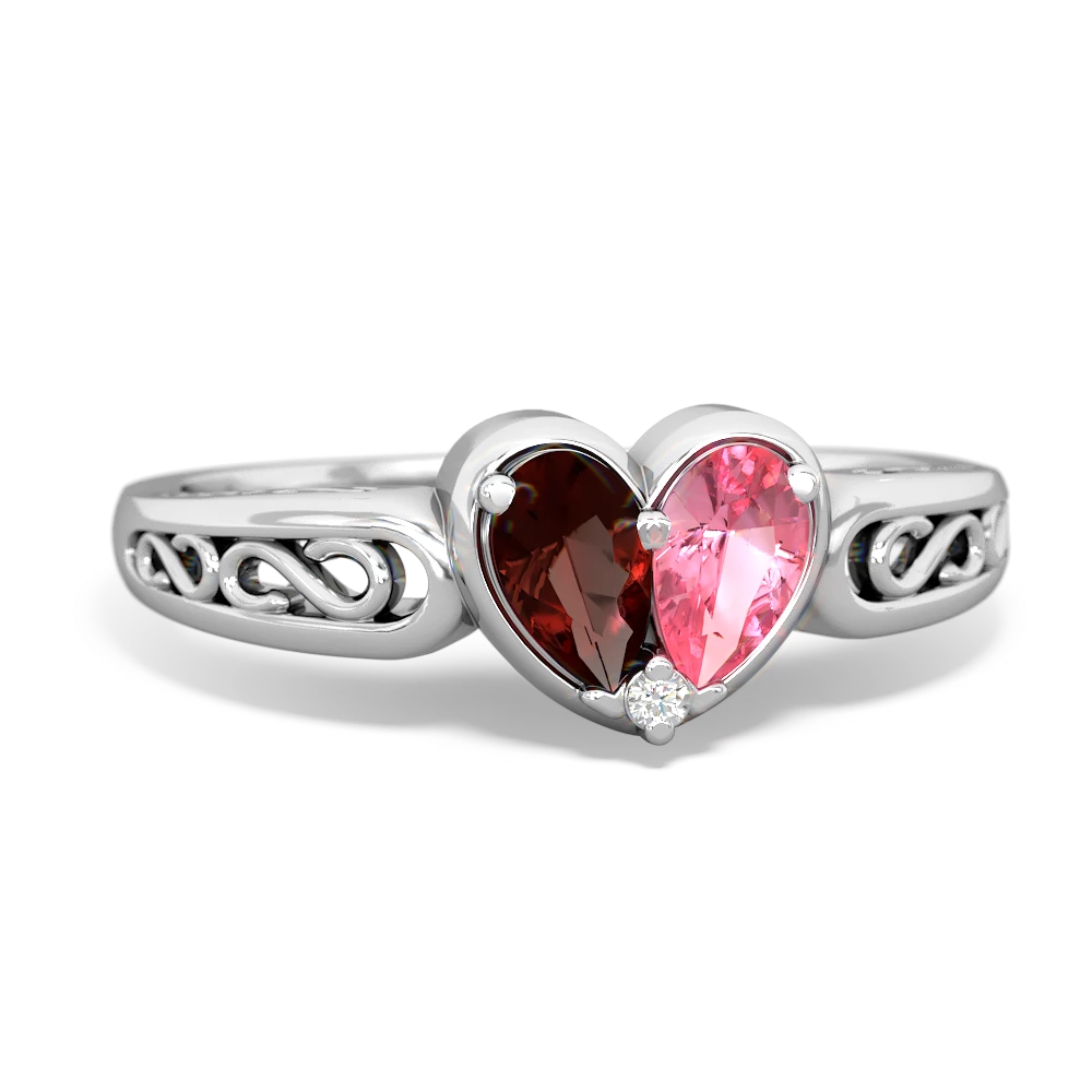 Garnet Filligree 'One Heart' 14K White Gold ring R5070