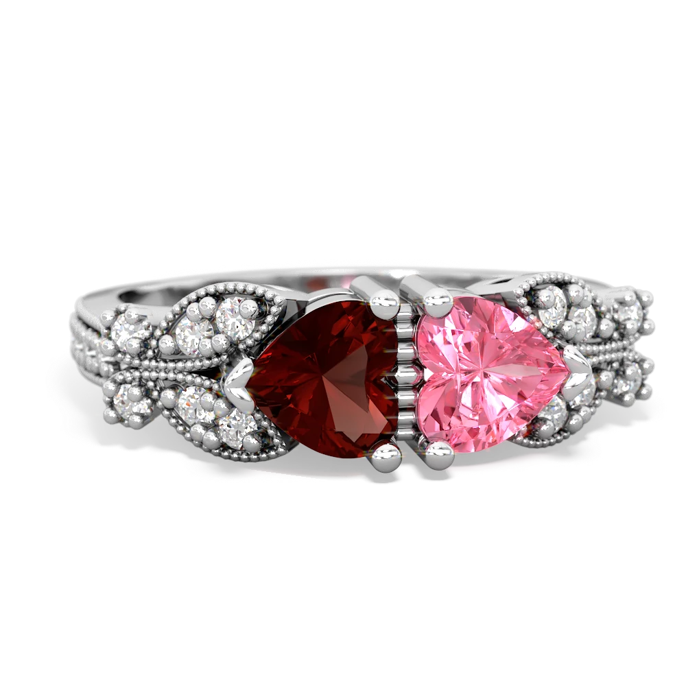 Garnet Diamond Butterflies 14K White Gold ring R5601