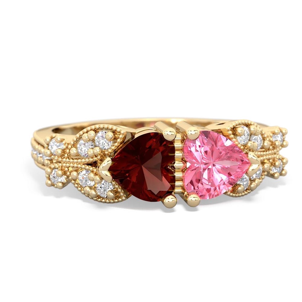 Garnet Diamond Butterflies 14K Yellow Gold ring R5601