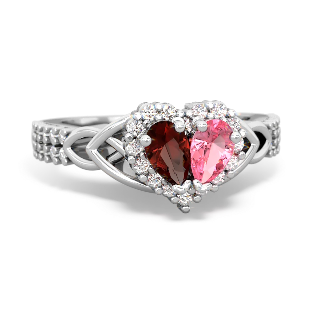 Garnet Celtic Knot Two Hearts As One 14K White Gold ring R2644HRT