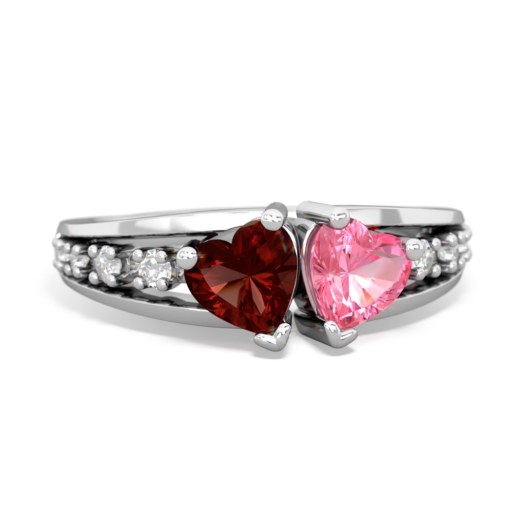 Garnet Heart To Heart 14K White Gold ring R3342