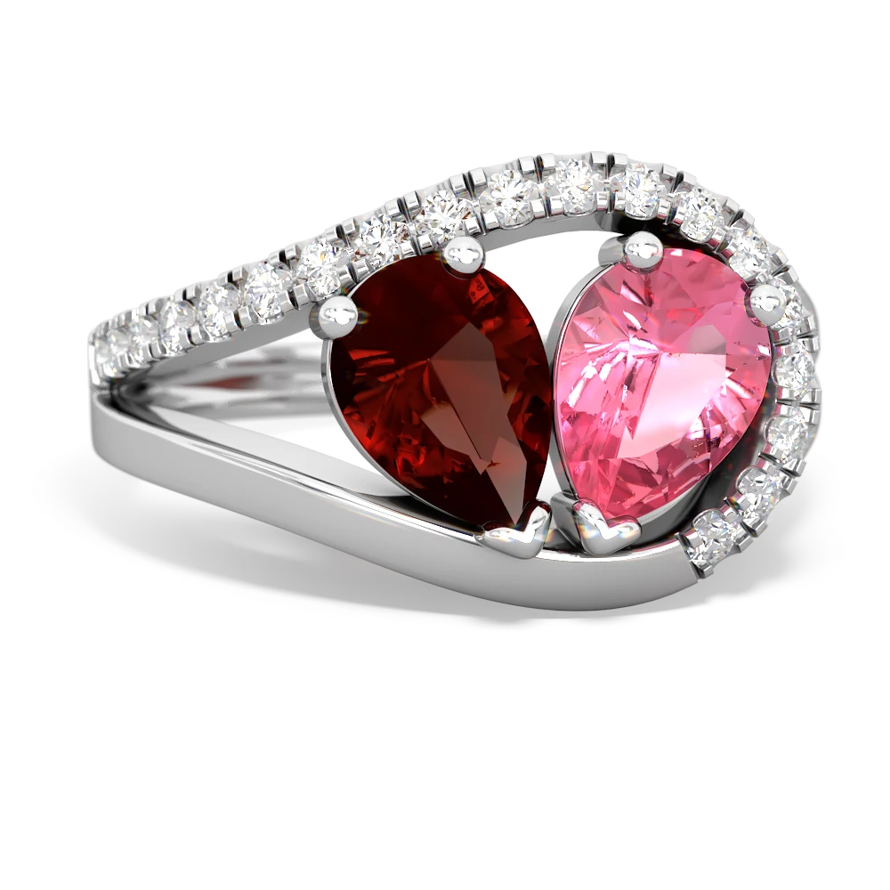 Garnet Nestled Heart Keepsake 14K White Gold ring R5650