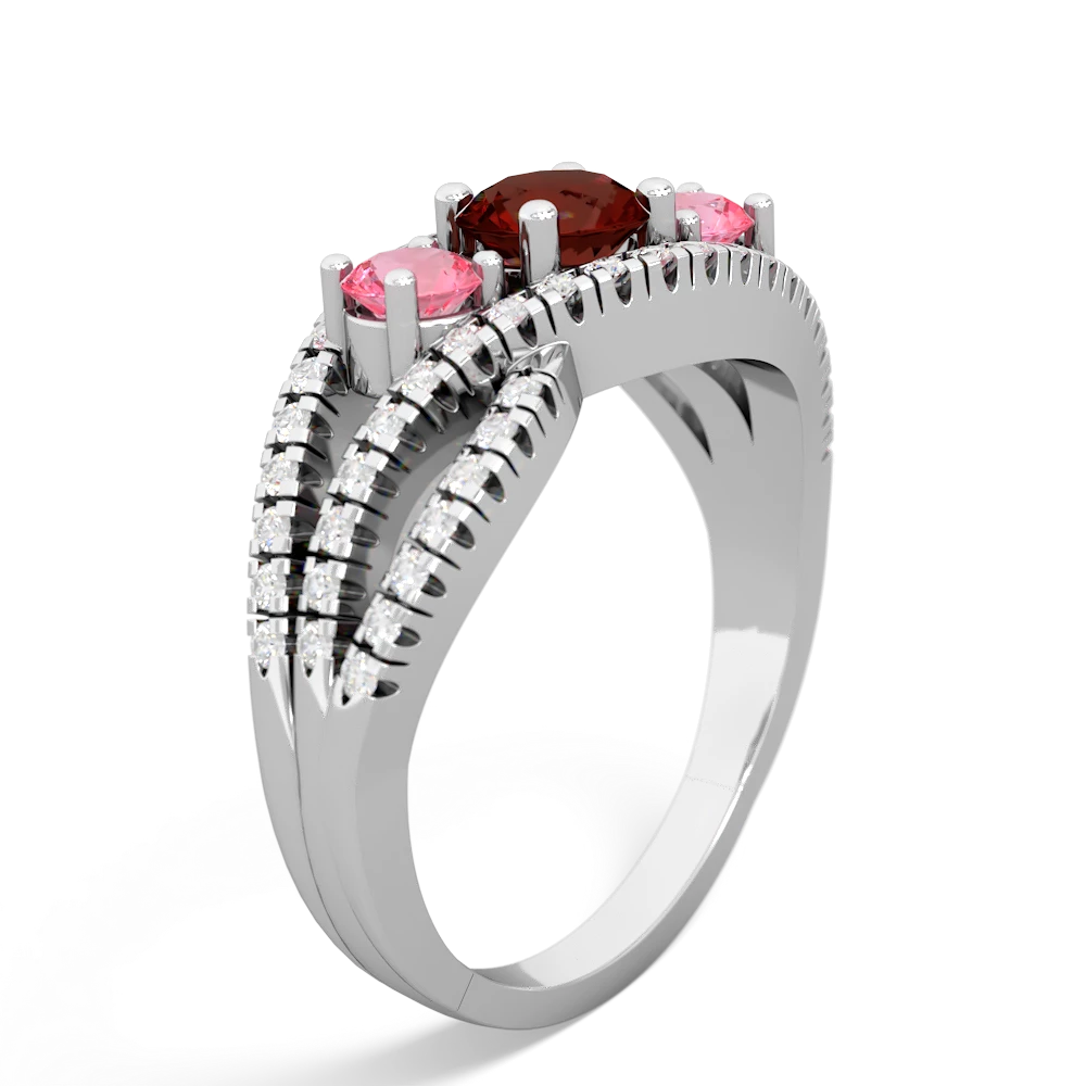 Garnet Three Stone Aurora 14K White Gold ring R3080