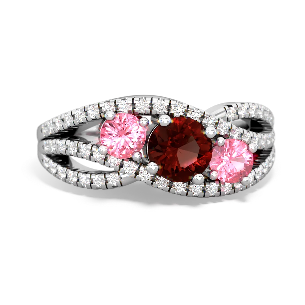 Garnet Three Stone Aurora 14K White Gold ring R3080