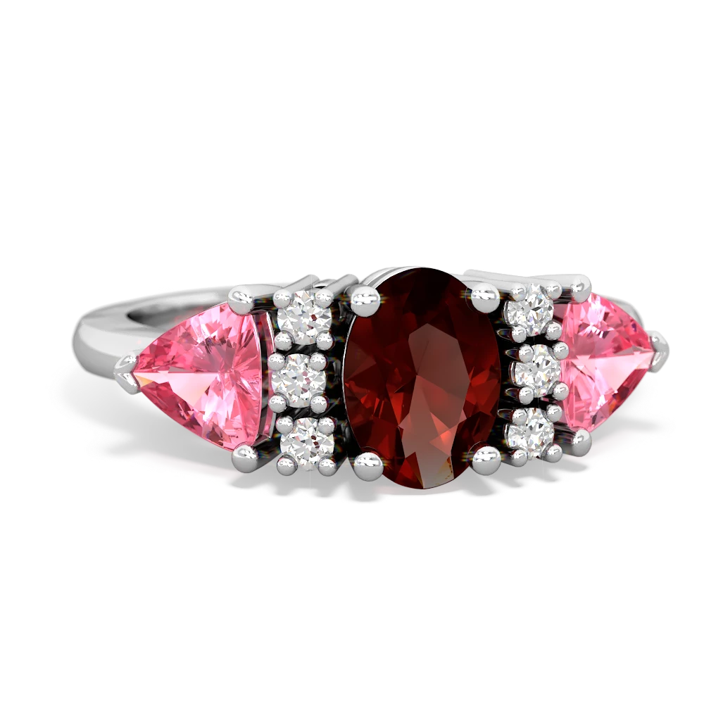 Garnet Antique Style Three Stone 14K White Gold ring R2186