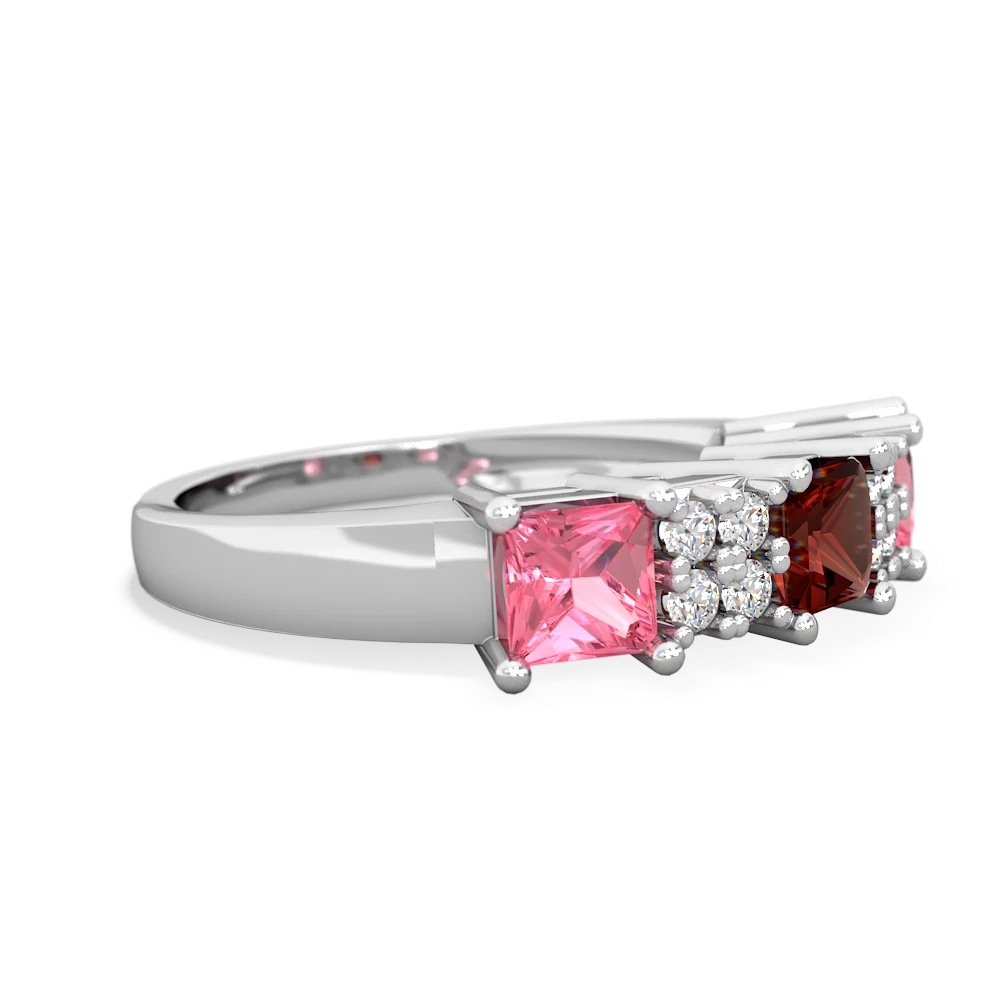 Garnet Three Stone Diamond Cluster 14K White Gold ring R2592