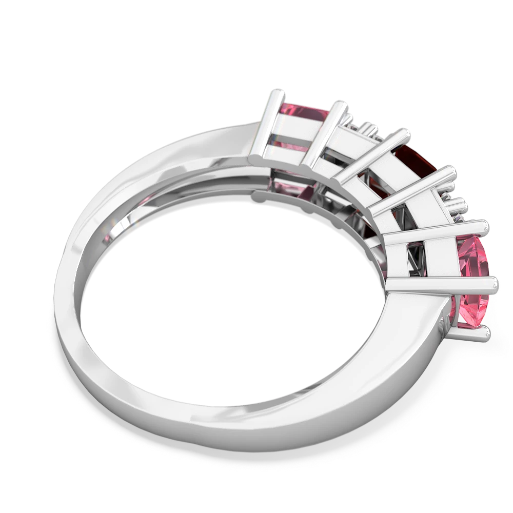 Garnet Three Stone Diamond Cluster 14K White Gold ring R2592