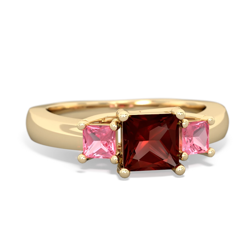 Garnet Three Stone Trellis 14K Yellow Gold ring R4015