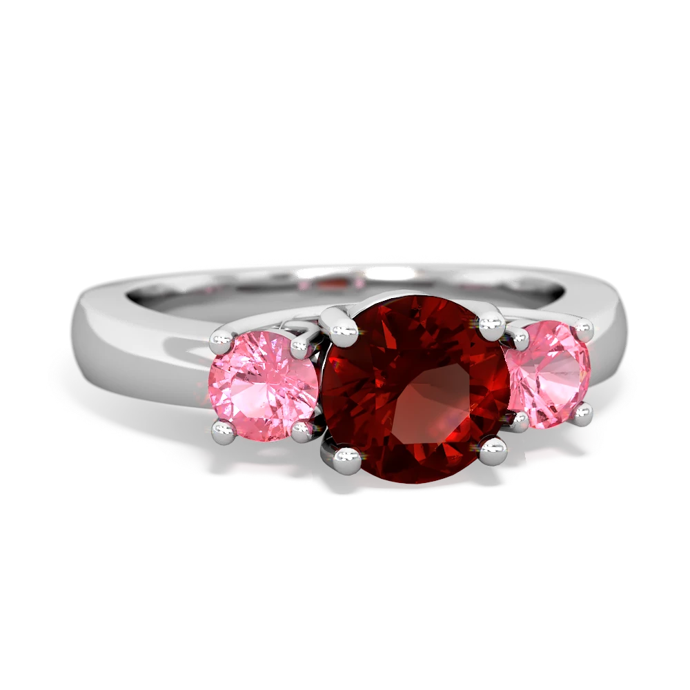 Garnet Three Stone Round Trellis 14K White Gold ring R4018