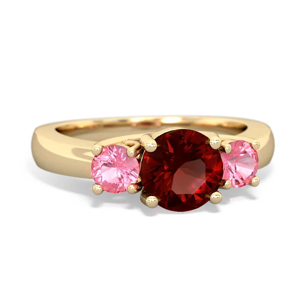 Garnet Three Stone Round Trellis 14K Yellow Gold ring R4018