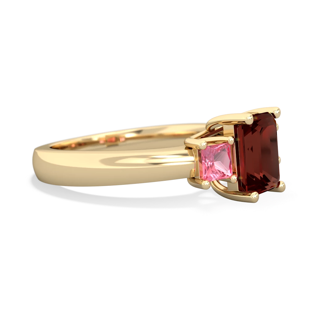 Garnet Three Stone Emerald-Cut Trellis 14K Yellow Gold ring R4021