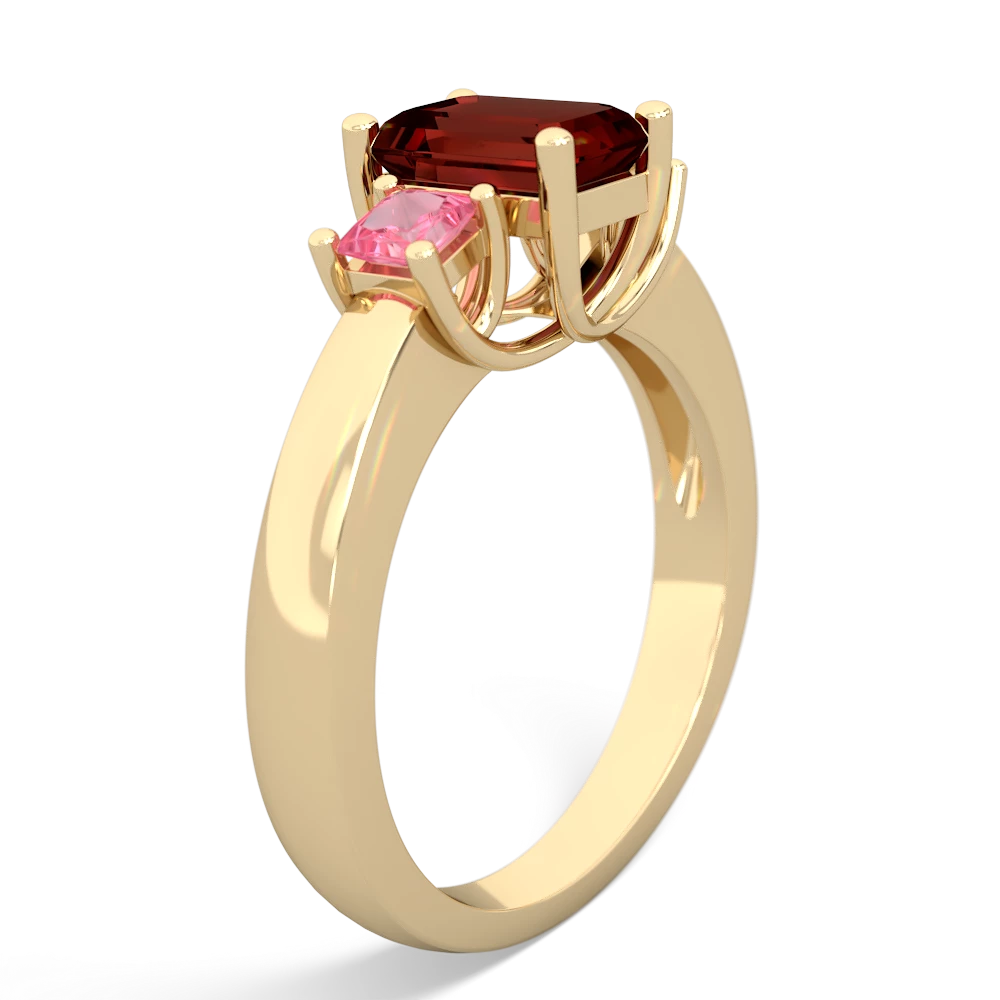 Garnet Three Stone Emerald-Cut Trellis 14K Yellow Gold ring R4021