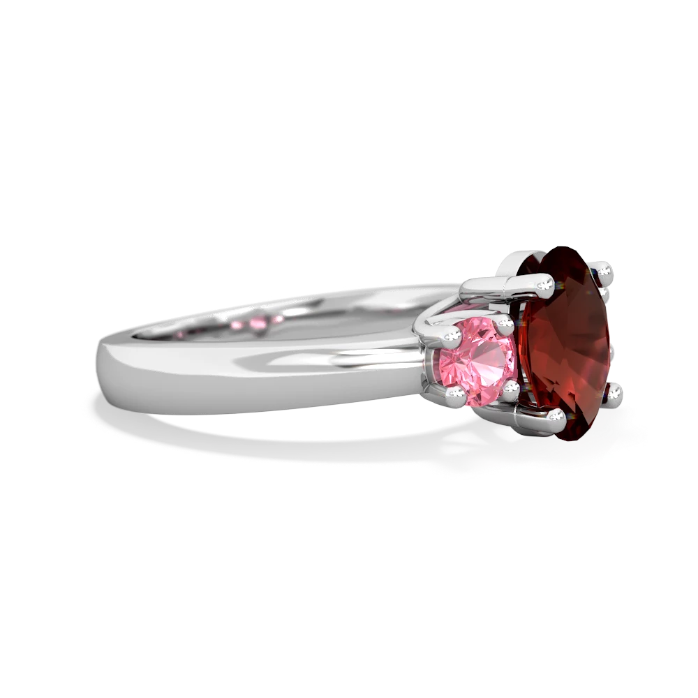 Garnet Three Stone Oval Trellis 14K White Gold ring R4024