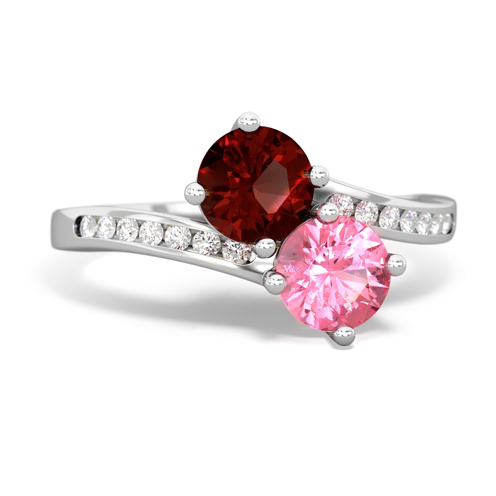 Garnet Channel Set Two Stone 14K White Gold ring R5303