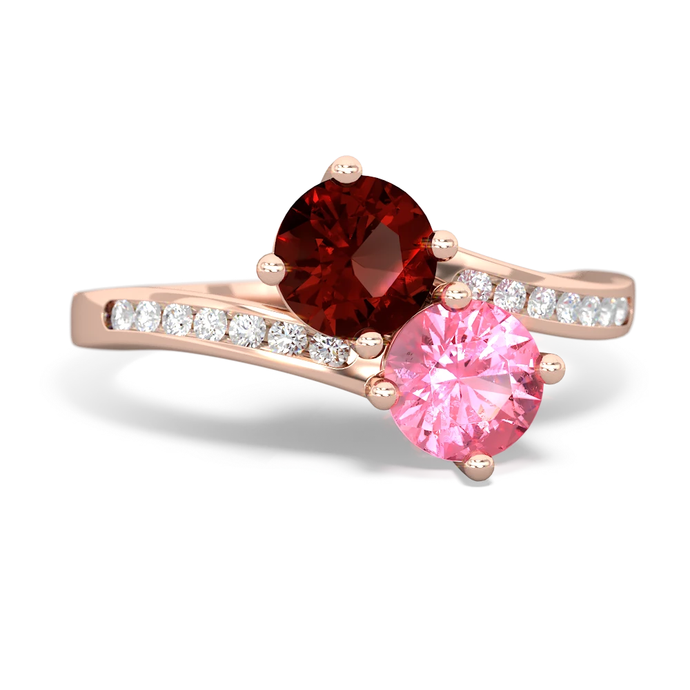 Garnet Channel Set Two Stone 14K Rose Gold ring R5303