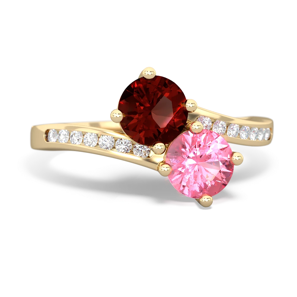 Garnet Channel Set Two Stone 14K Yellow Gold ring R5303