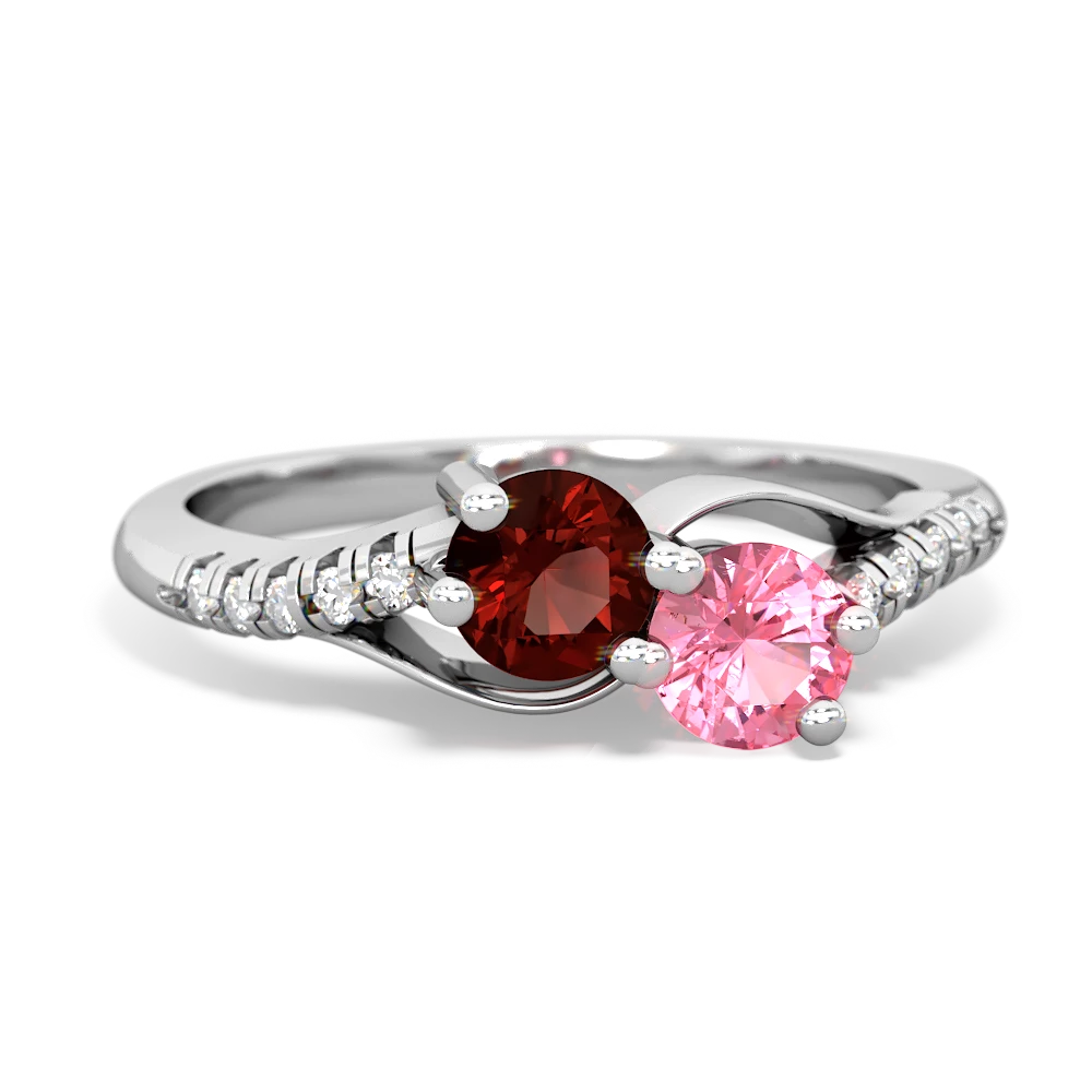 Garnet Infinity Pave Two Stone 14K White Gold ring R5285