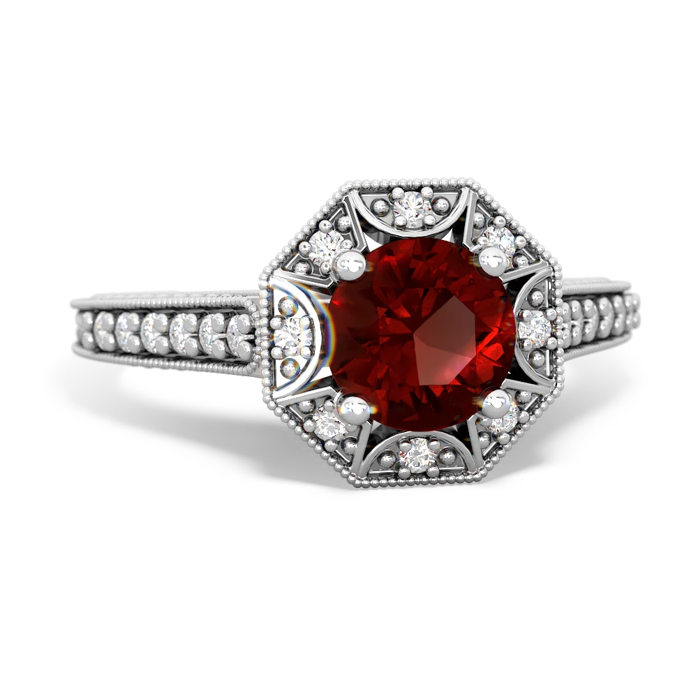 Garnet Art-Deco Starburst 14K White Gold ring R5520