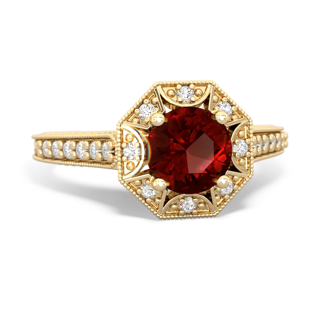 Garnet Art-Deco Starburst 14K Yellow Gold ring R5520