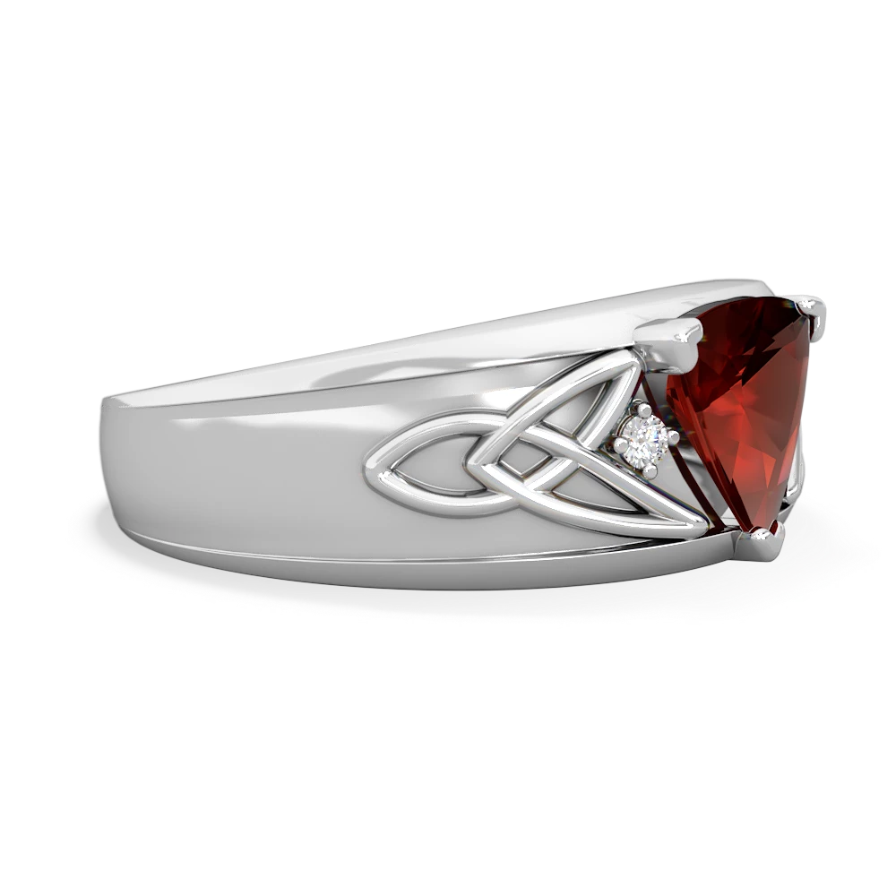 Garnet Celtic Trinity Knot Men's 14K White Gold ring R0440