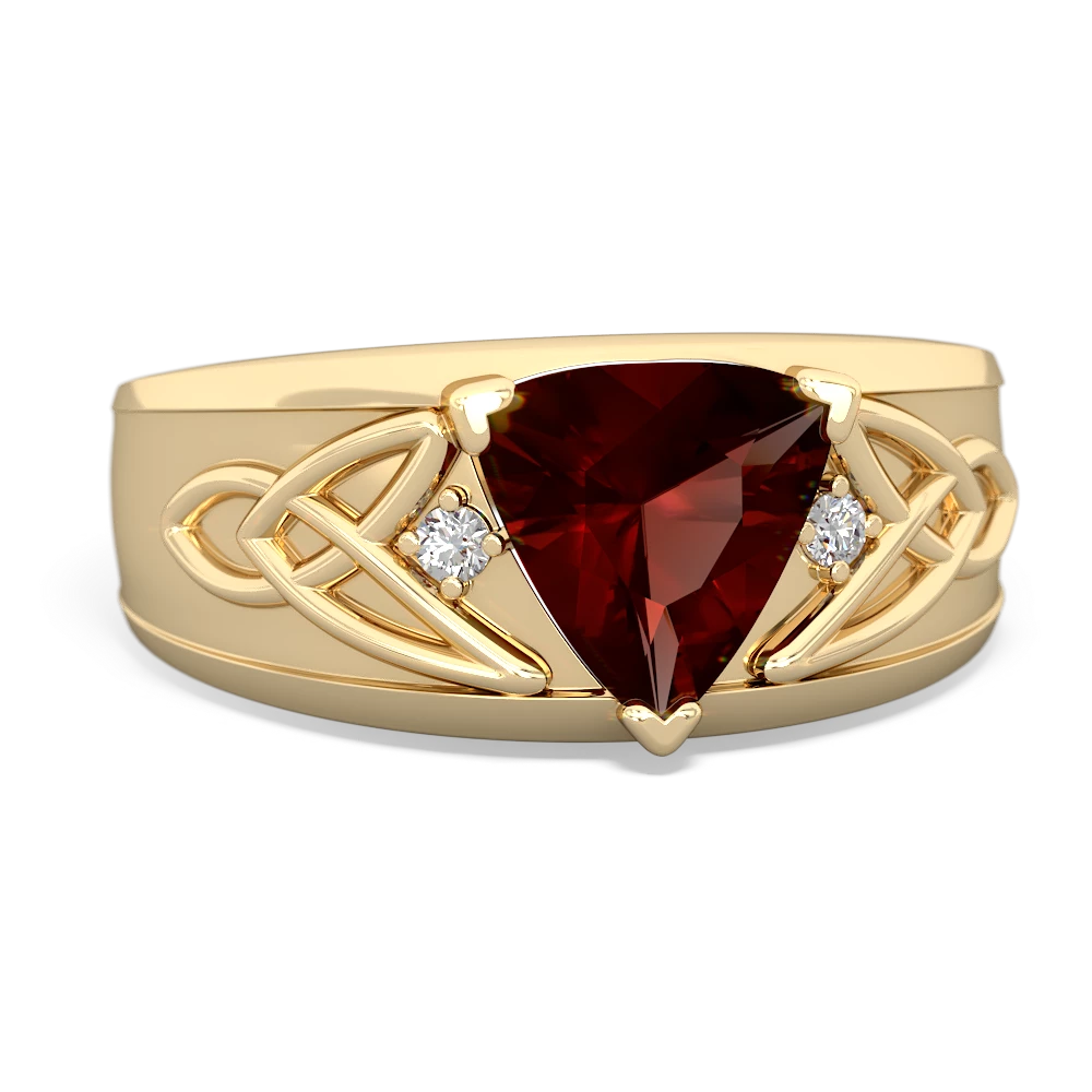 Garnet Celtic Trinity Knot Men's 14K Yellow Gold ring R0440