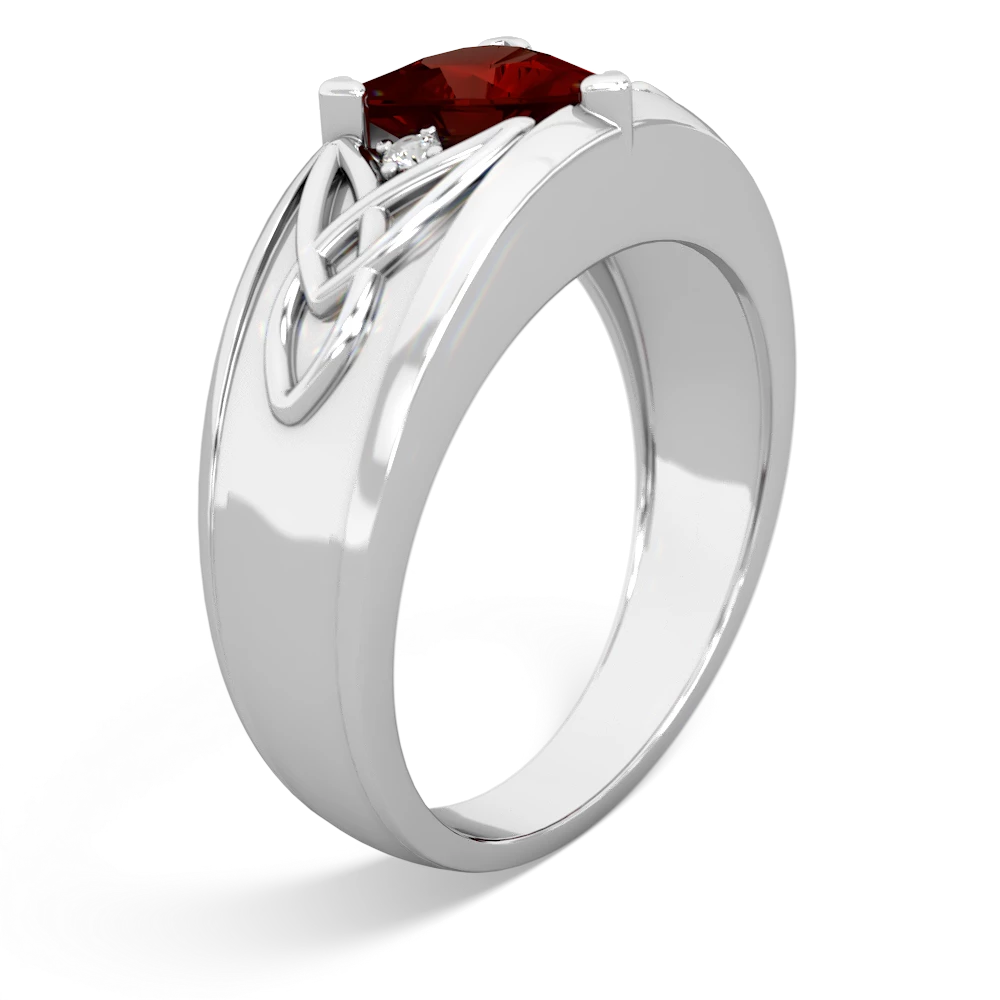 Garnet Celtic Trinity Knot Men's 14K White Gold ring R0440