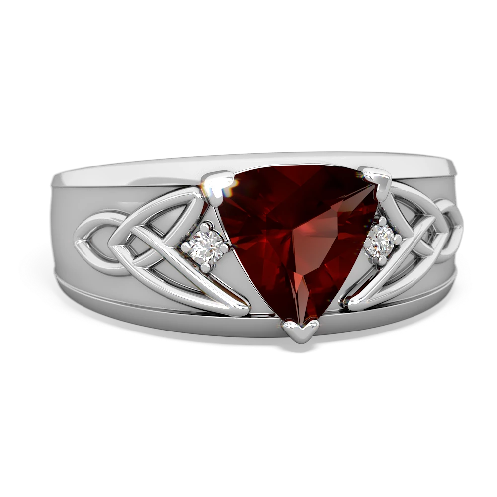 Garnet Celtic Trinity Knot Men's 14K White Gold ring R0440