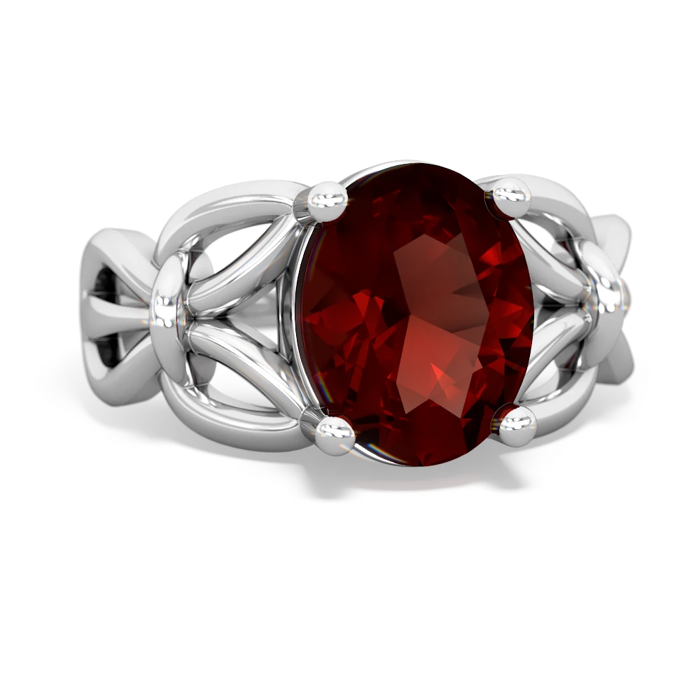 Garnet Celtic Knot Cocktail 14K White Gold ring R2377