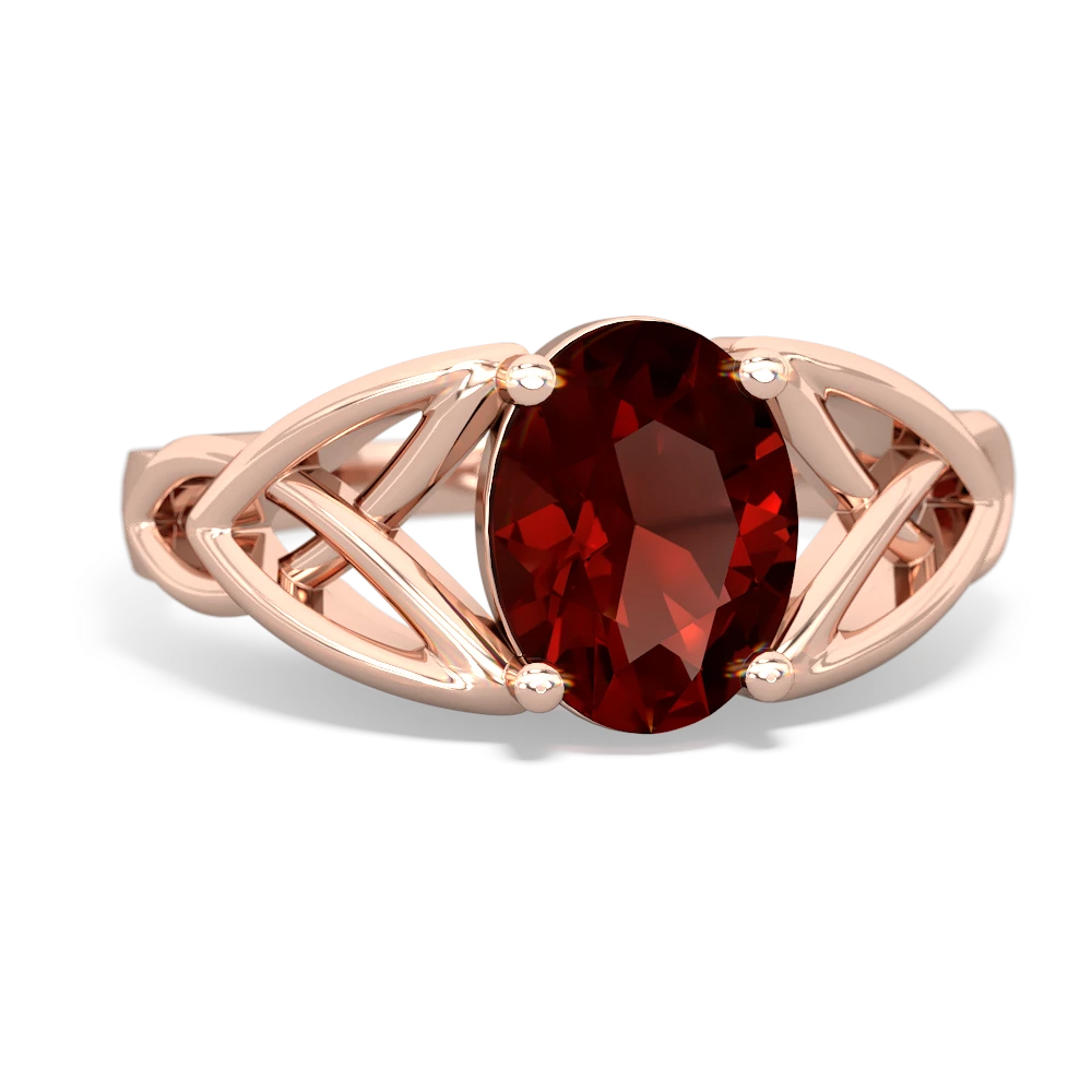 Garnet Celtic Trinity Knot 14K Rose Gold ring R2389 - front view
