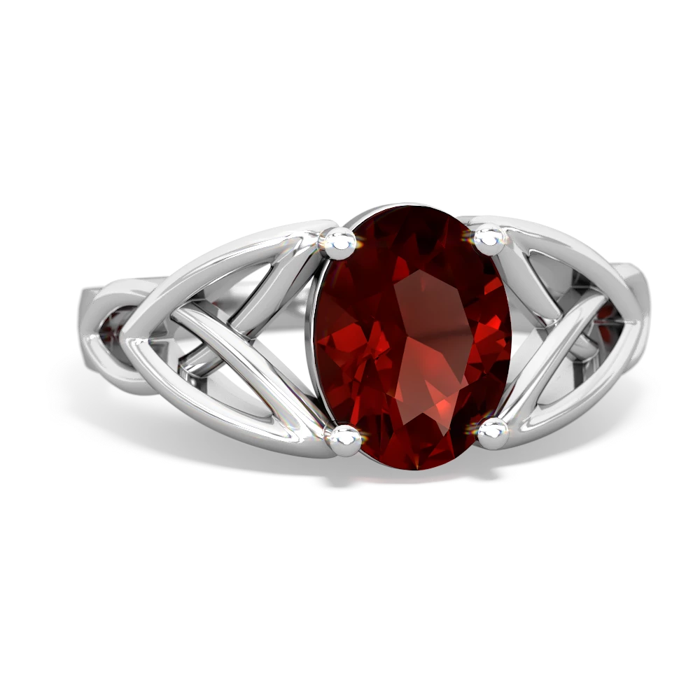 Garnet Celtic Trinity Knot 14K White Gold ring R2389