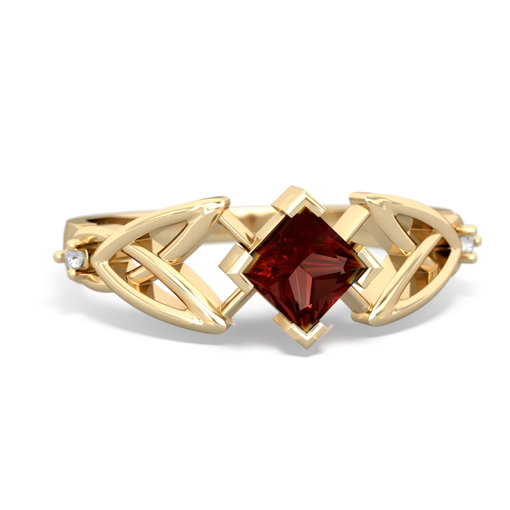 Garnet Celtic Trinity Knot 14K Yellow Gold ring R3349 - front view