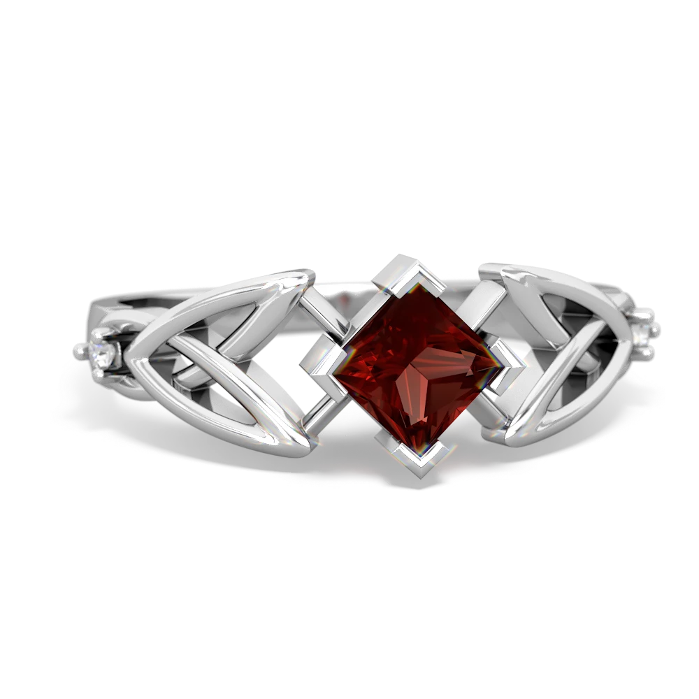 Garnet Celtic Knot Princess 14K White Gold ring R3349