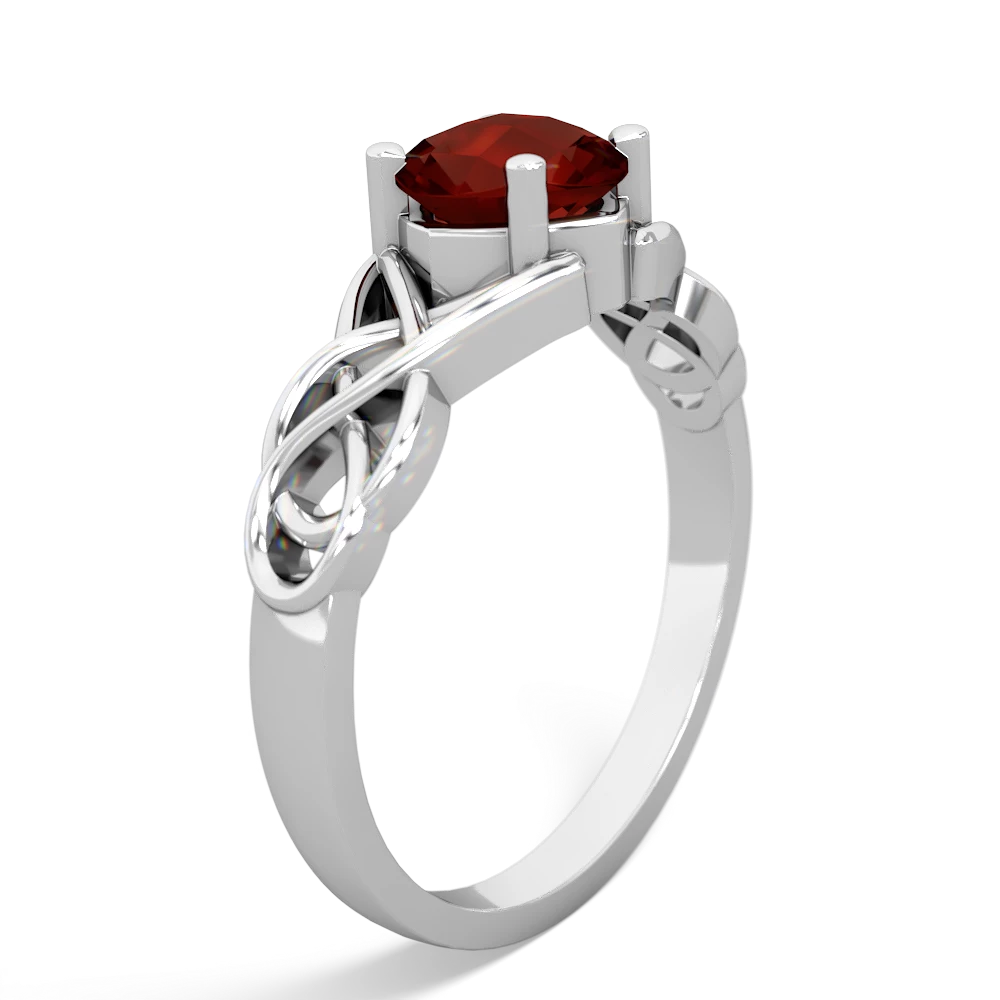 Garnet Checkerboard Cushion Celtic Knot 14K White Gold ring R5000