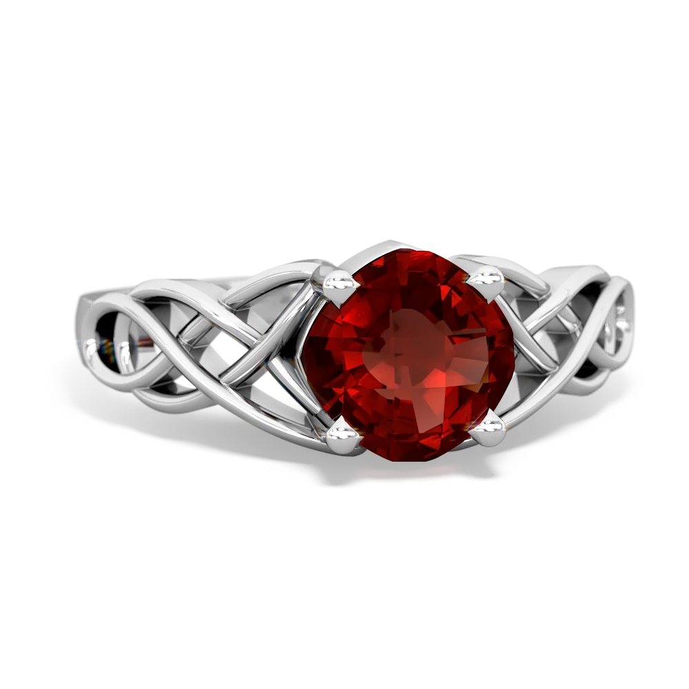 Garnet Checkerboard Cushion Celtic Knot 14K White Gold ring R5000