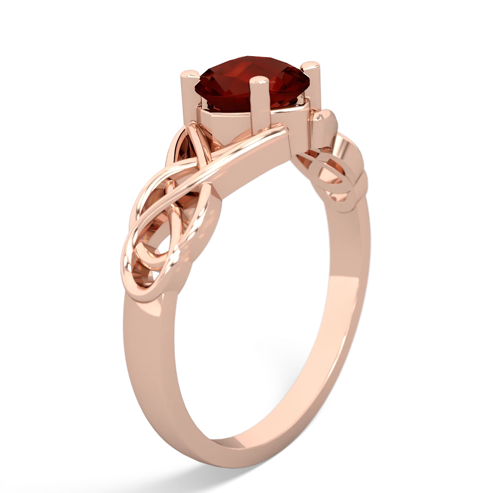 Garnet Checkerboard Cushion Celtic Knot 14K Rose Gold ring R5000