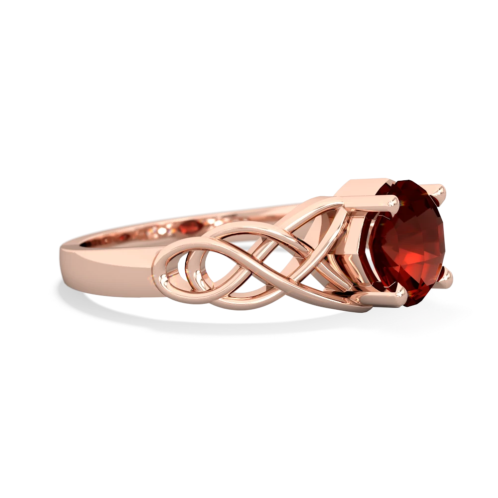 Garnet Checkerboard Cushion Celtic Knot 14K Rose Gold ring R5000