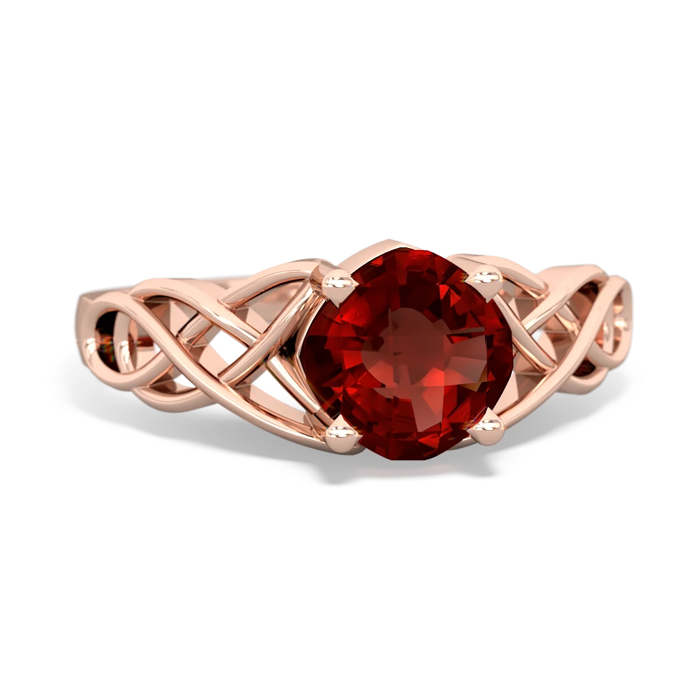 Garnet Checkerboard Cushion Celtic Knot 14K Rose Gold ring R5000