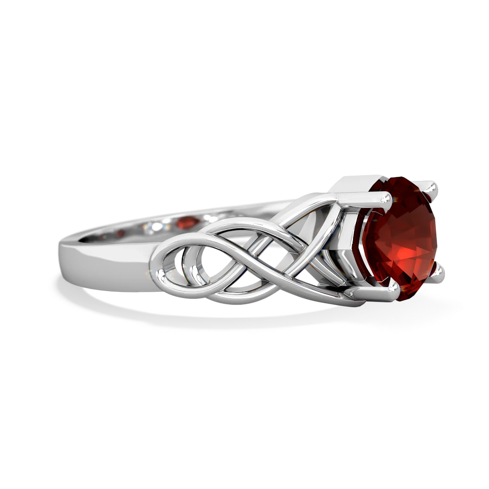 Garnet Checkerboard Cushion Celtic Knot 14K White Gold ring R5000