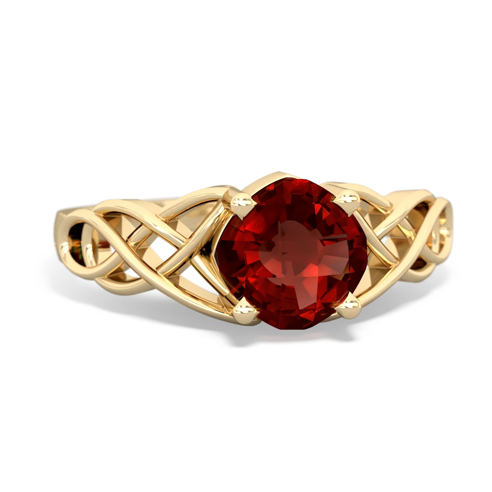 Garnet Checkerboard Cushion Celtic Knot 14K Yellow Gold ring R5000