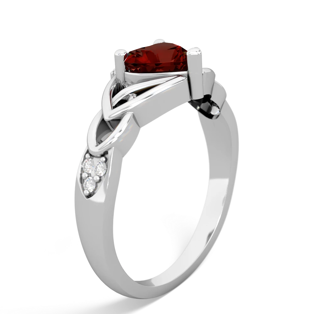 Garnet Claddagh Celtic Knot Diamond 14K White Gold ring R5001