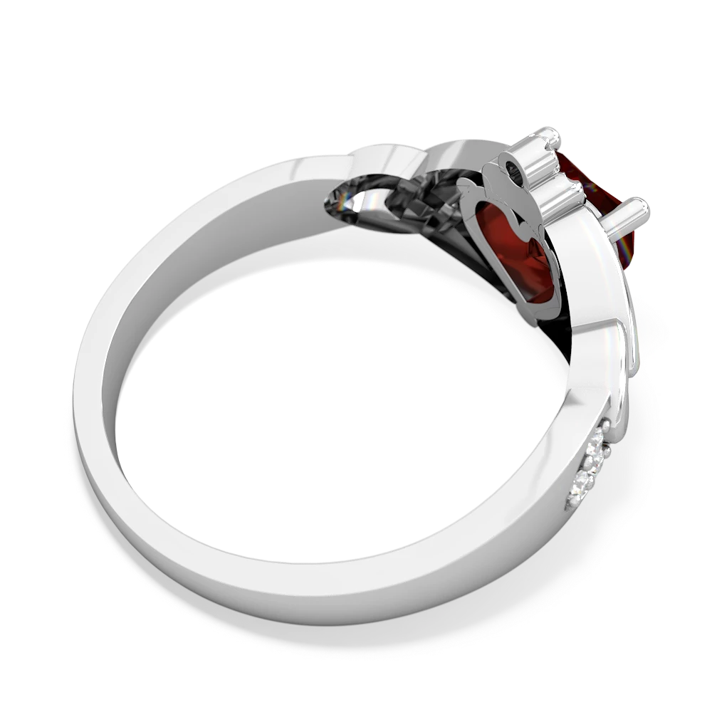 Garnet Claddagh Trinity Knot 14K White Gold ring R5001 - front view