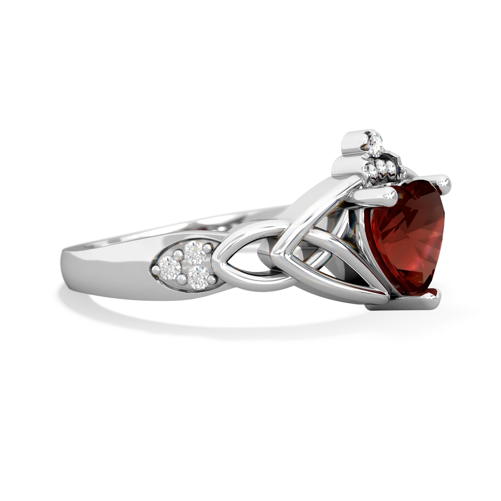 Garnet Claddagh Celtic Knot Diamond 14K White Gold ring R5001