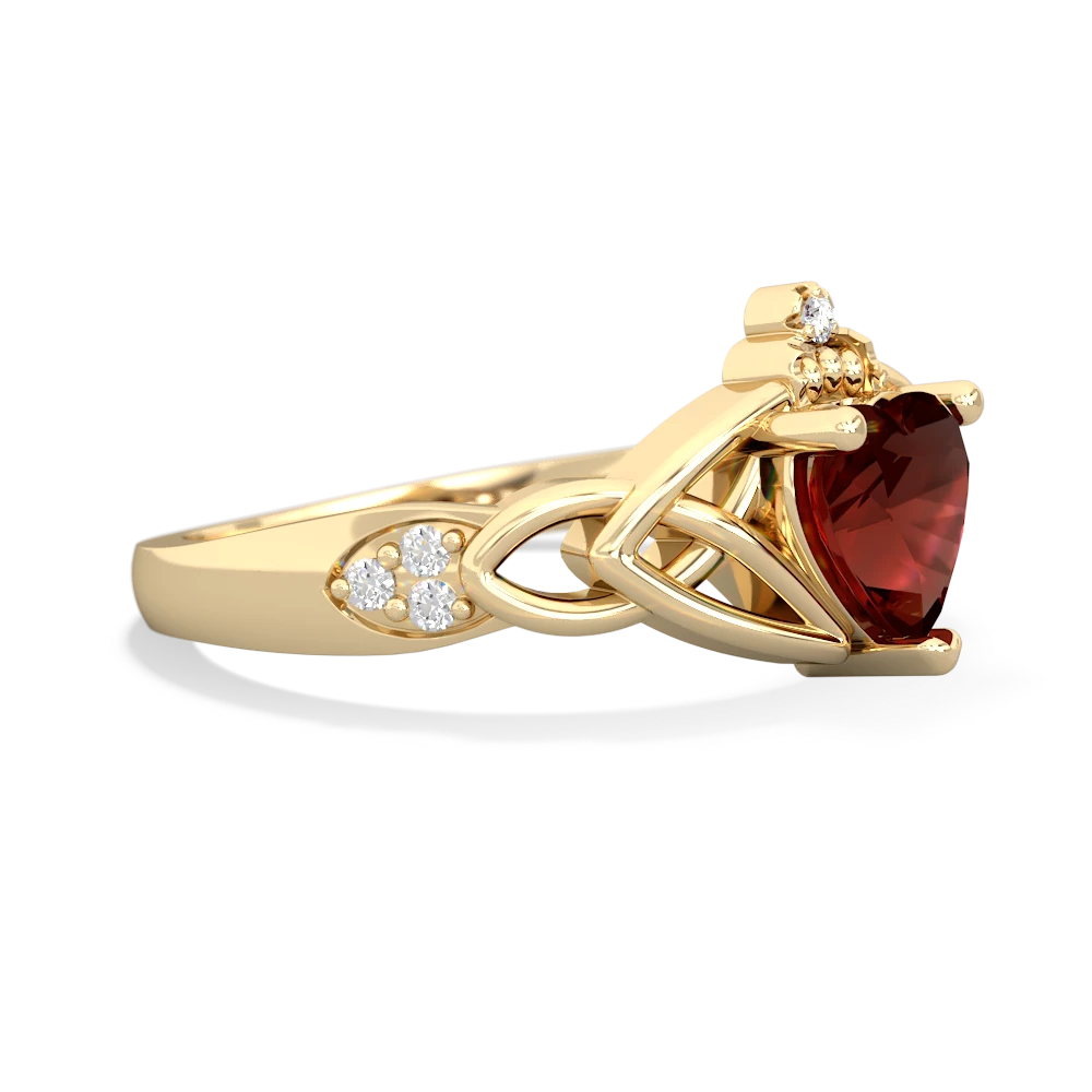 Garnet Claddagh Celtic Knot Diamond 14K Yellow Gold ring R5001