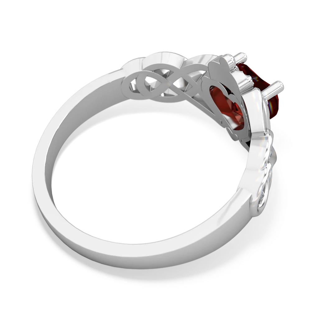 Garnet Claddagh Celtic Knot 14K White Gold ring R2367 - front view
