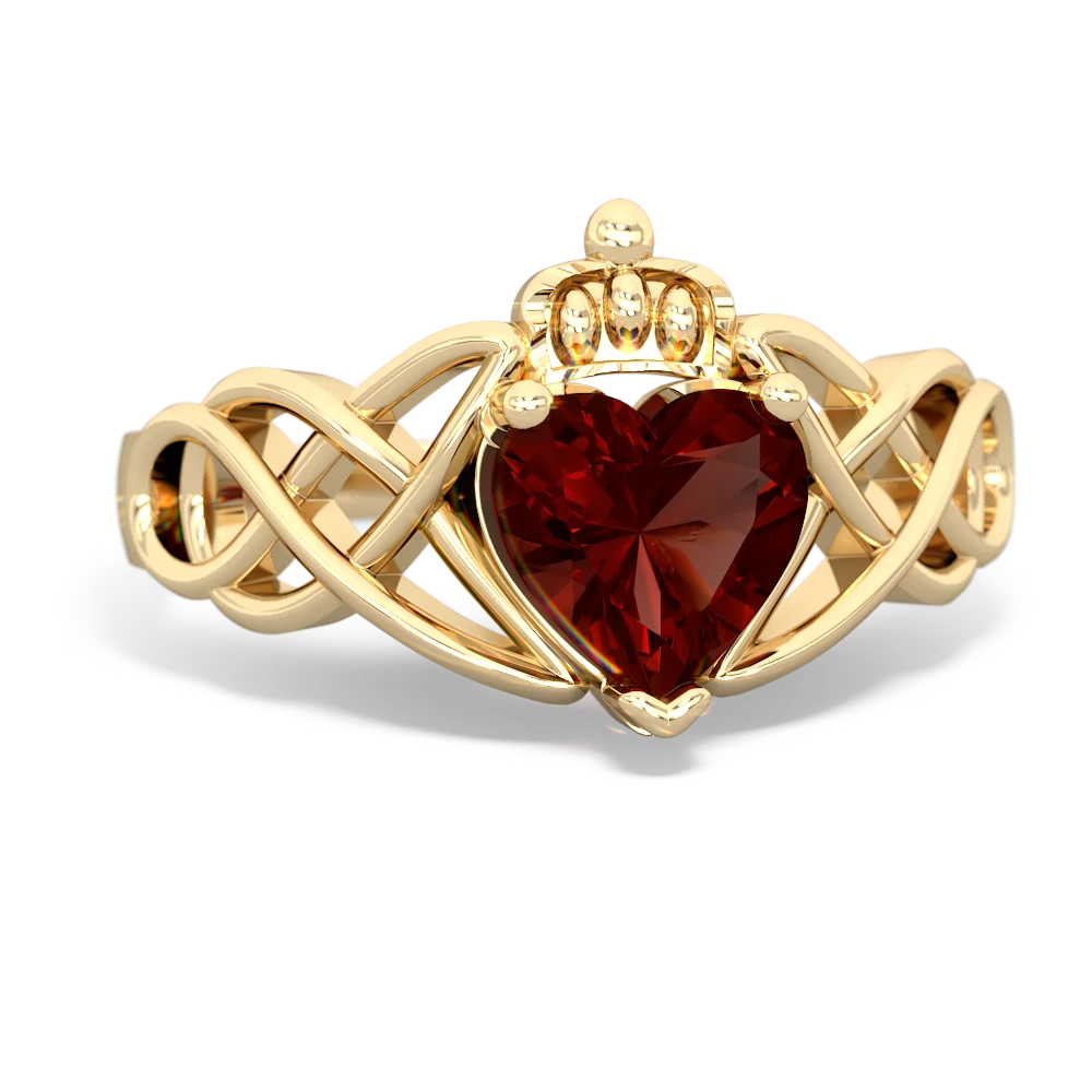 Garnet Claddagh Celtic Knot 14K Yellow Gold ring R2367