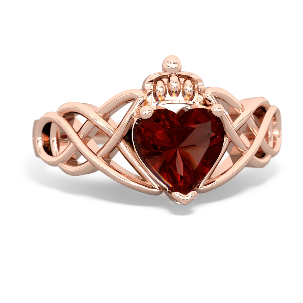 Garnet Claddagh Celtic Knot 14K Rose Gold ring R2367