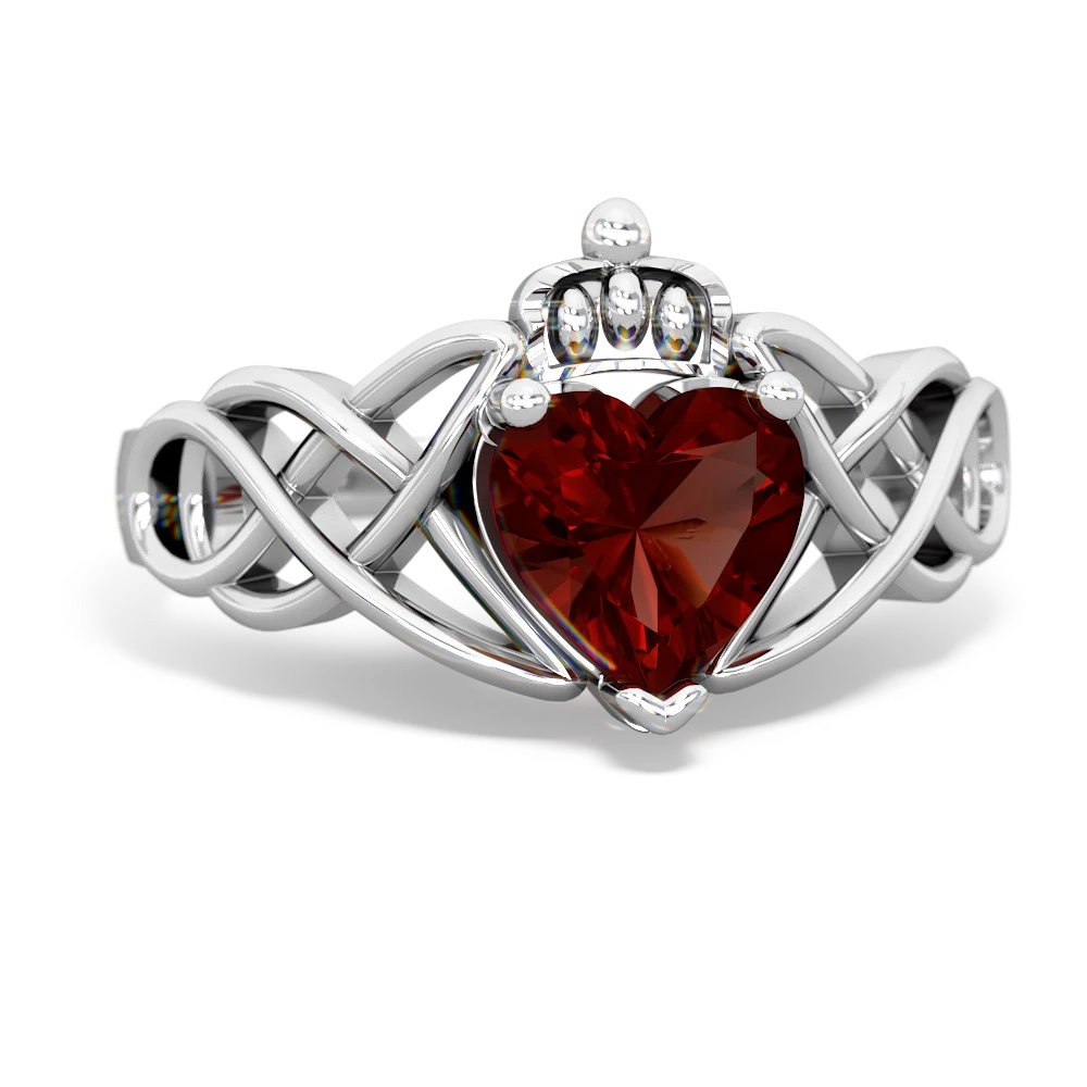 Garnet Claddagh Celtic Knot 14K White Gold ring R2367