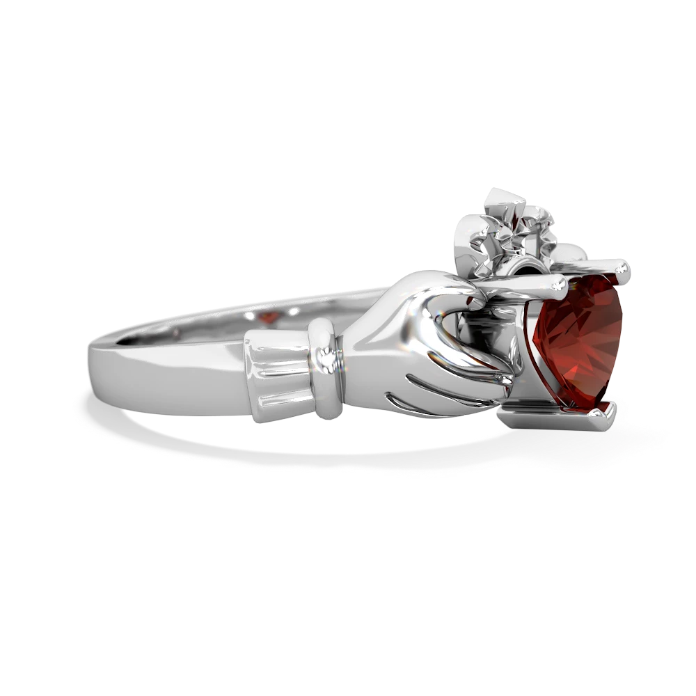 Garnet Claddagh 14K White Gold ring R2370