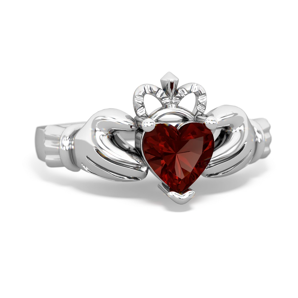 Garnet Claddagh 14K White Gold ring R2370